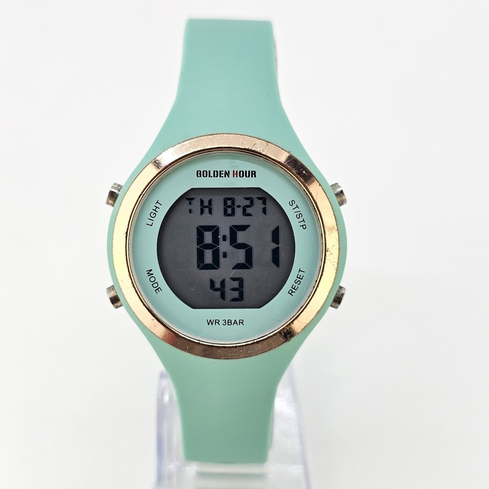 Women's Digital Sport Watch 38MM Light Green Plastic Bands NEW Battery